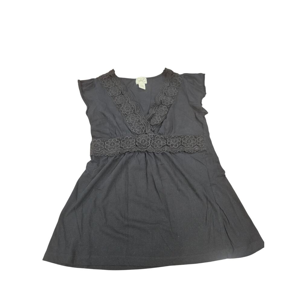 Eyelash Couture Y2K Black Lace Babydoll Top Empire Waist Flutter Sleeve L